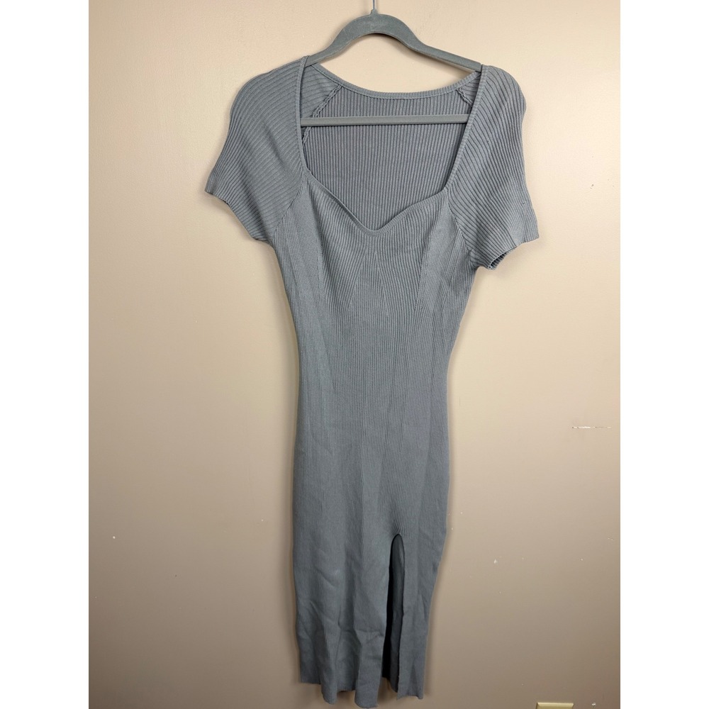 Cider Grey Ribbed Knit Sweetheart‎ Neck Bodycon Midi Dress 1XL CD202308